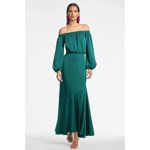 Sachin & Babi NWT Kai Satin Crepe Off Shoulder Long Sleeve Dragonfly 6 MSRP $450